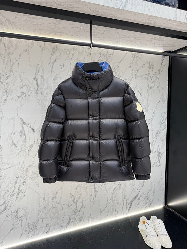 Moncler Black Gloss Puffer Jacket with Electric Blue Interior Lining