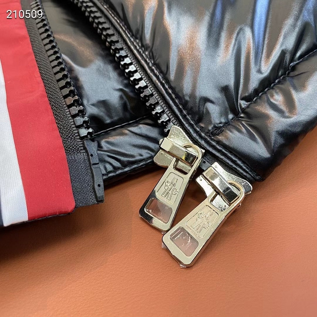 Moncler Maya Down Jacket Navy Glossy Lacquer Tricolor Zip