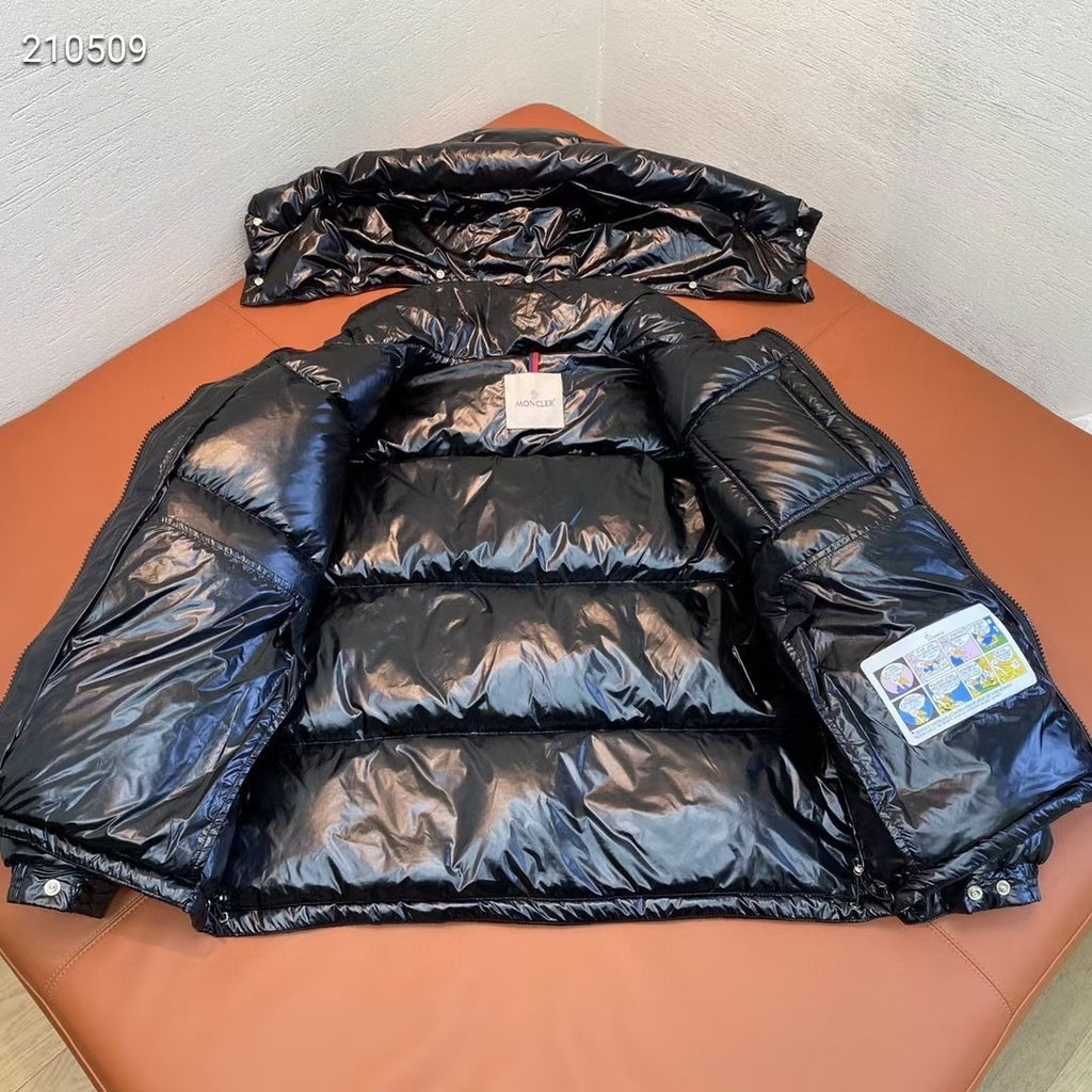 Moncler Maya Down Jacket Navy Glossy Lacquer Tricolor Zip