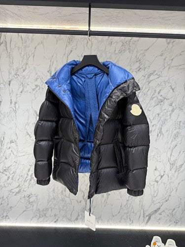 Moncler Black Gloss Puffer Jacket with Electric Blue Interior Lining