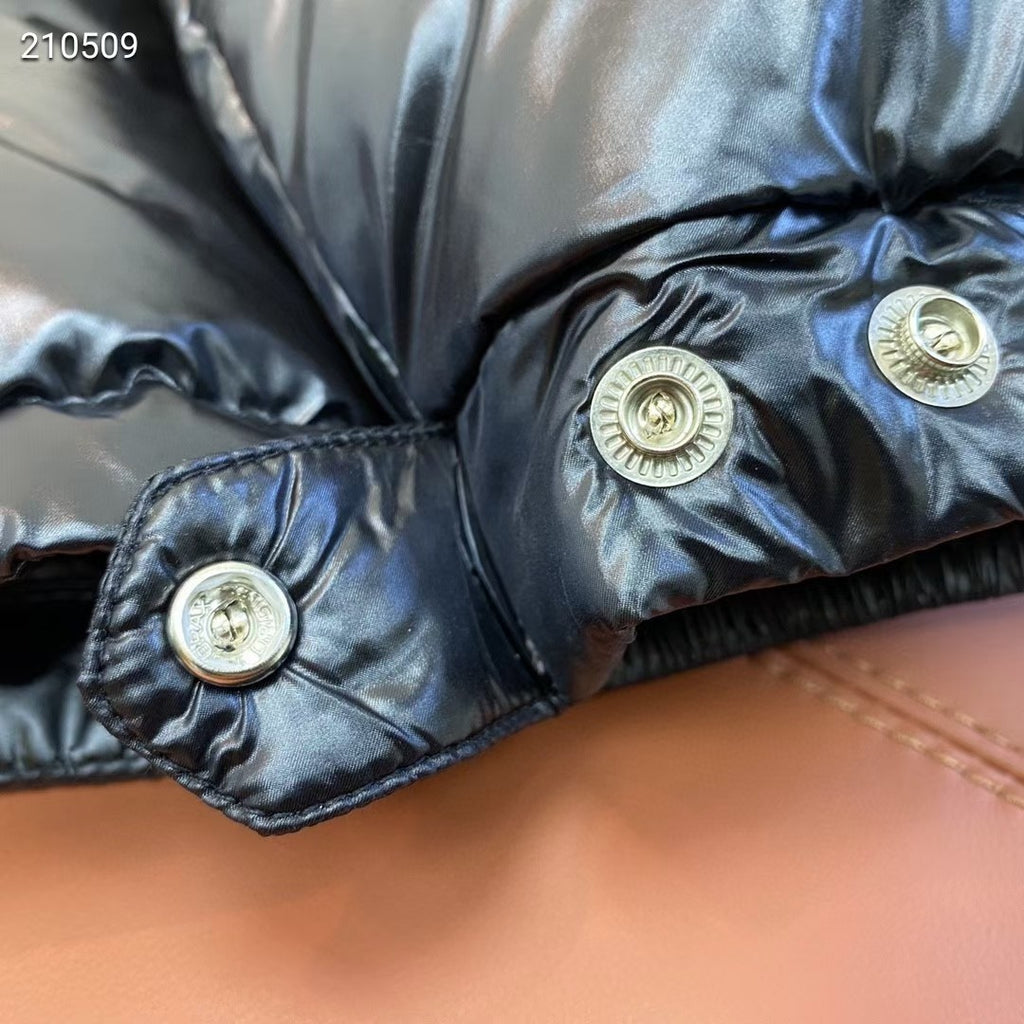 Moncler Maya Down Jacket Navy Glossy Lacquer Tricolor Zip