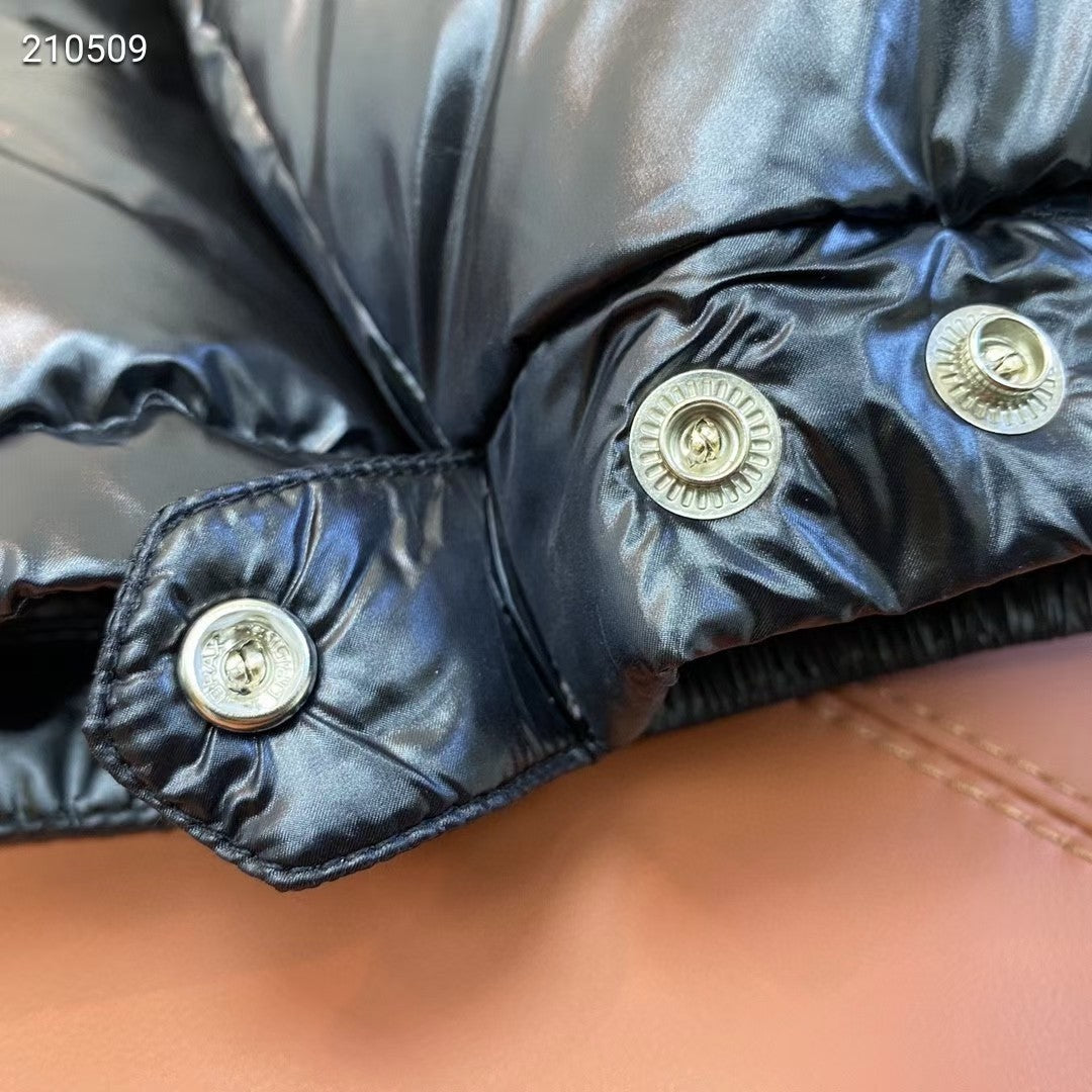 Moncler Maya Down Jacket Navy Glossy Lacquer Tricolor Zip