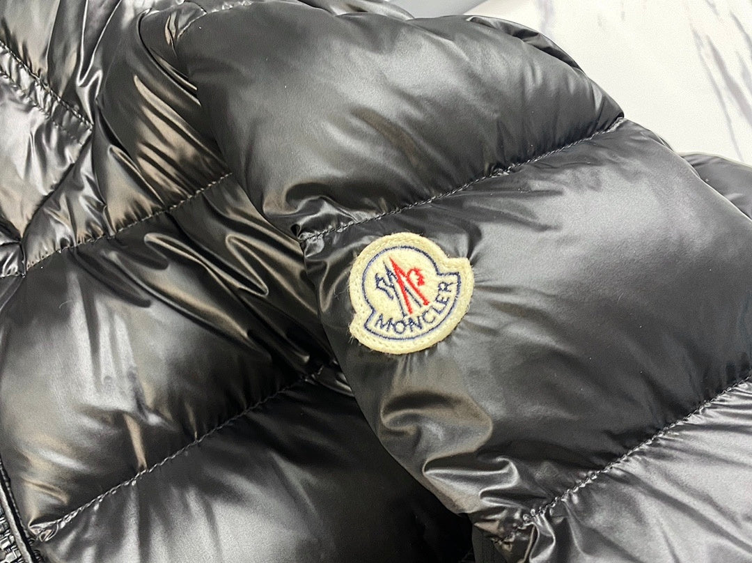 Moncler Black Gloss Longline Hooded Down Coat