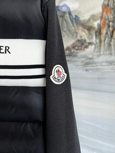 Moncler Charcoal Grey Hybrid Down & Knit Jacket with Logo Stripe Band