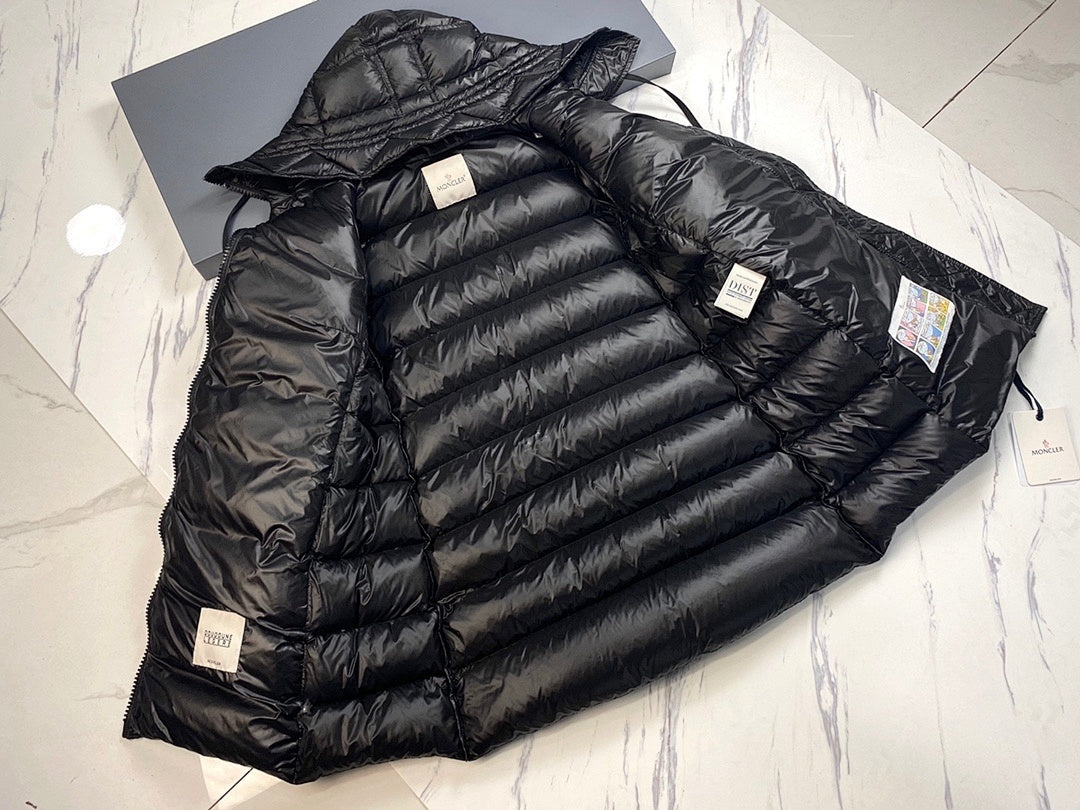 Moncler Black Gloss Longline Hooded Down Coat