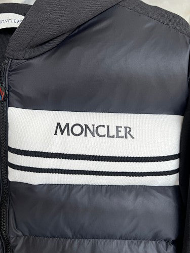 Moncler Charcoal Grey Hybrid Down & Knit Jacket with Logo Stripe Band