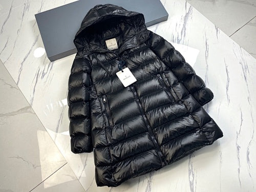 Moncler Black Gloss Longline Hooded Down Coat