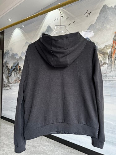 Moncler Charcoal Grey Hybrid Down & Knit Jacket with Logo Stripe Band