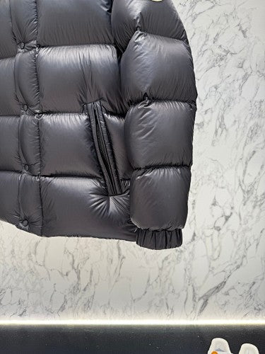 Moncler Black Gloss Puffer Jacket with Electric Blue Interior Lining