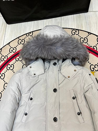 Moose Knuckles Parka Light Grey Grey Fur Hood Canada Lumberjack Back Patch