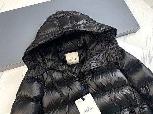 Moncler Black Gloss Longline Hooded Down Coat