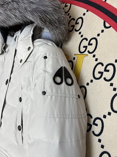 Moose Knuckles Parka Light Grey Grey Fur Hood Canada Lumberjack Back Patch