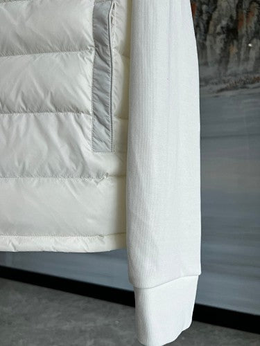 Moncler White Hybrid Down & Knit Jacket with Logo Stripe Band