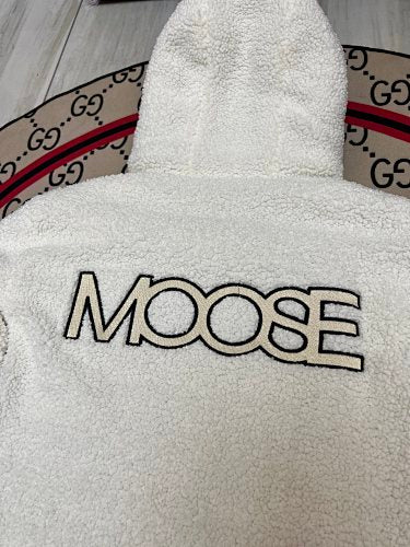 Moose Knuckles Sherpa Fleece Jacket Cream White MOOSE Back Embroidery