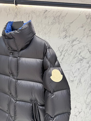 Moncler Black Gloss Puffer Jacket with Electric Blue Interior Lining