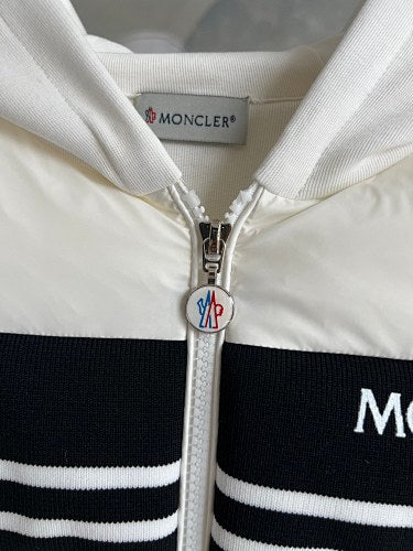 Moncler White Hybrid Down & Knit Jacket with Logo Stripe Band