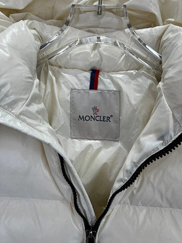 Moncler Cream Gloss Hooded Short Down Jacket