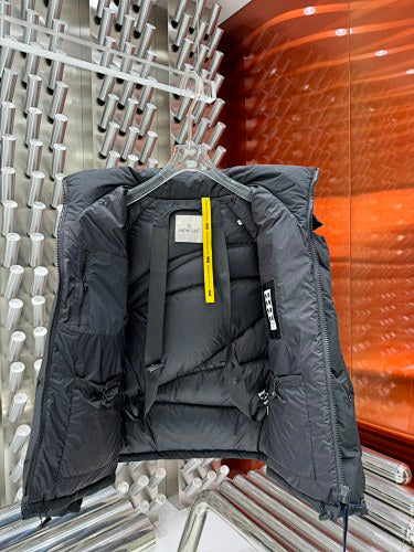 Moncler Black Gloss Hooded Down Jacket with Interior Pockets