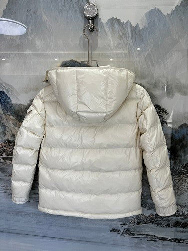 Moncler Cream Gloss Hooded Short Down Jacket