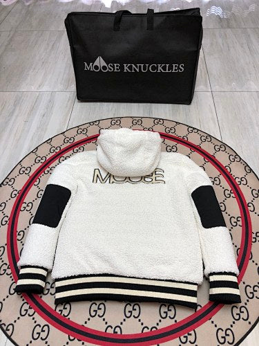 Moose Knuckles Sherpa Fleece Jacket Cream White MOOSE Back Embroidery