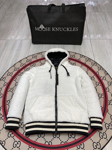 Moose Knuckles Sherpa Fleece Jacket Cream White MOOSE Back Embroidery