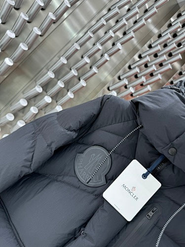 Moncler Black Gloss Hooded Down Jacket with Interior Pockets