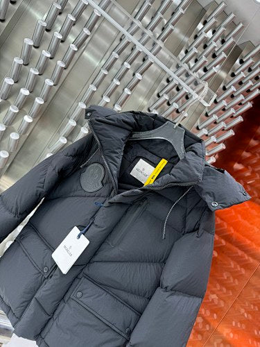 Moncler Black Gloss Hooded Down Jacket with Interior Pockets
