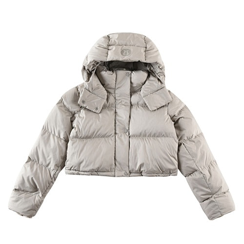 Beige Hooded Down Puffer Jacket