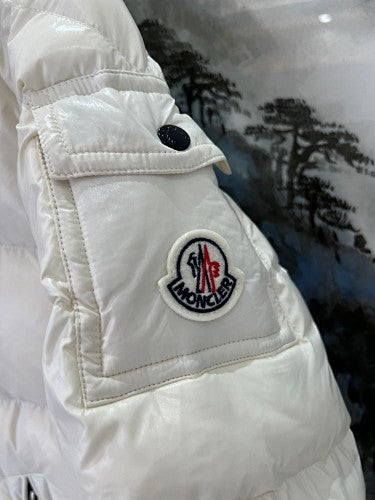 Moncler Cream Gloss Hooded Short Down Jacket
