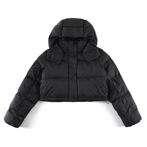 Black Cropped Hooded Puffer Jacket