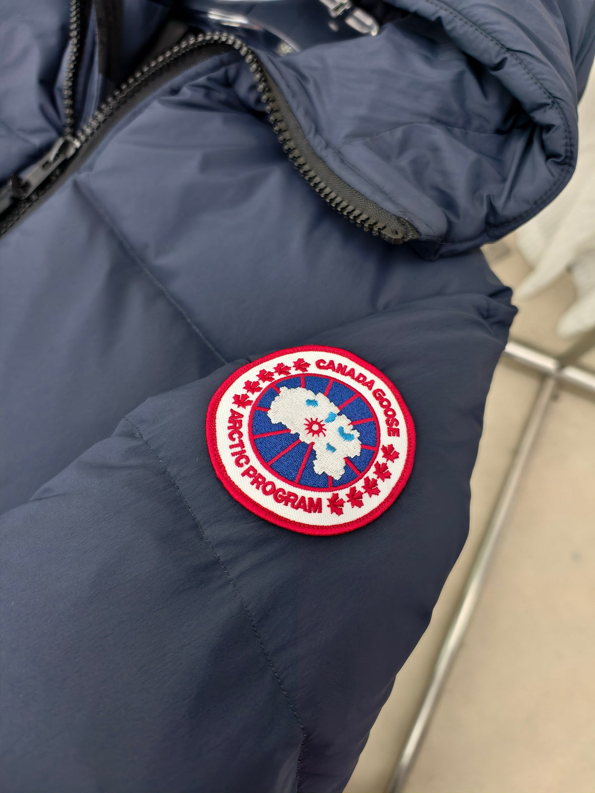 Canada Goose Navy Mid-Length Hooded Puffer Jacket