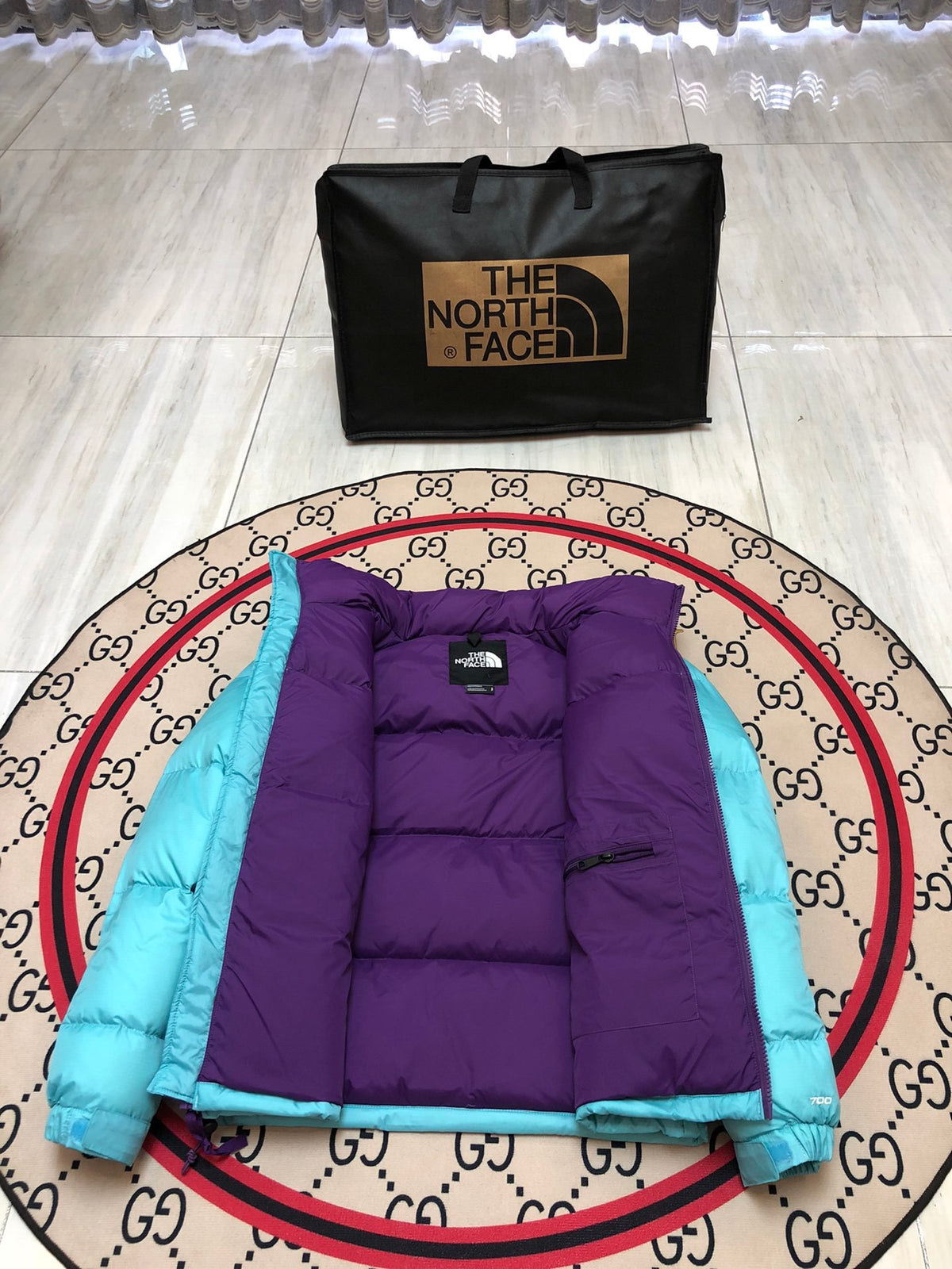 The North Face 1996 Retro Nuptse Cyan / Purple Down Jacket – 700 Fill