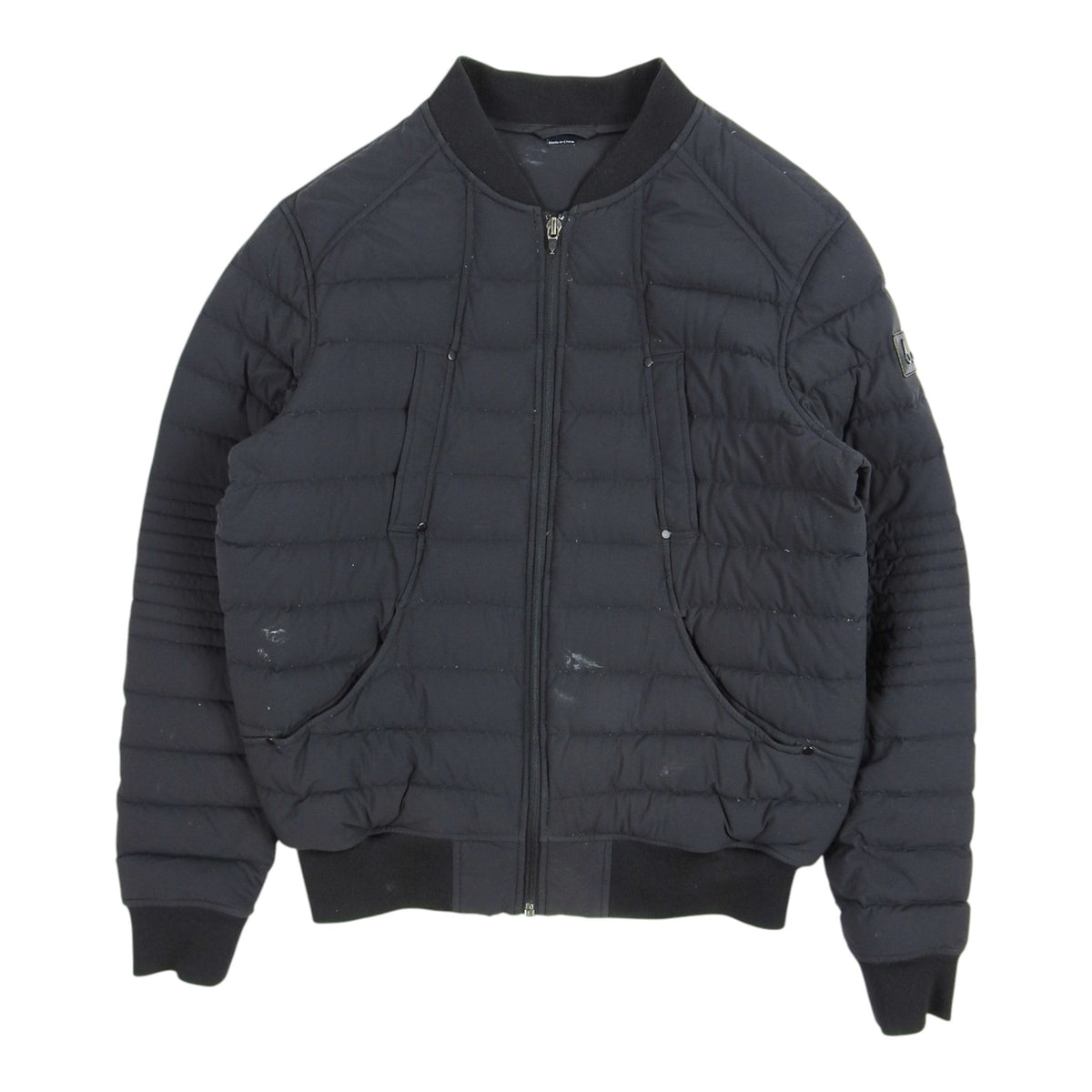 Moncler Black Down Bomber Jacket with Cargo Pockets