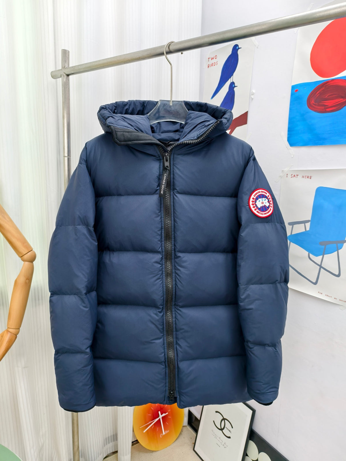 Canada Goose Navy Mid-Length Hooded Puffer Jacket