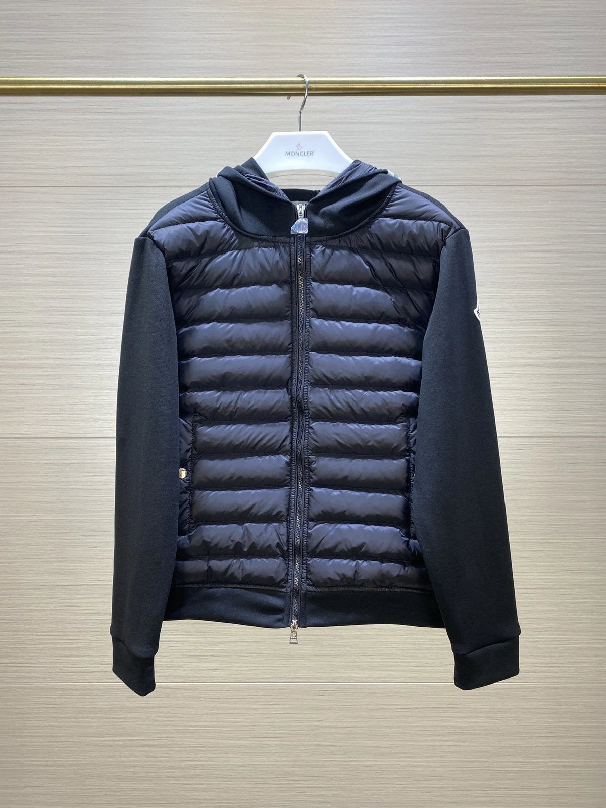 Moncler Black Hybrid Knit & Down Hooded Cardigan Jacket