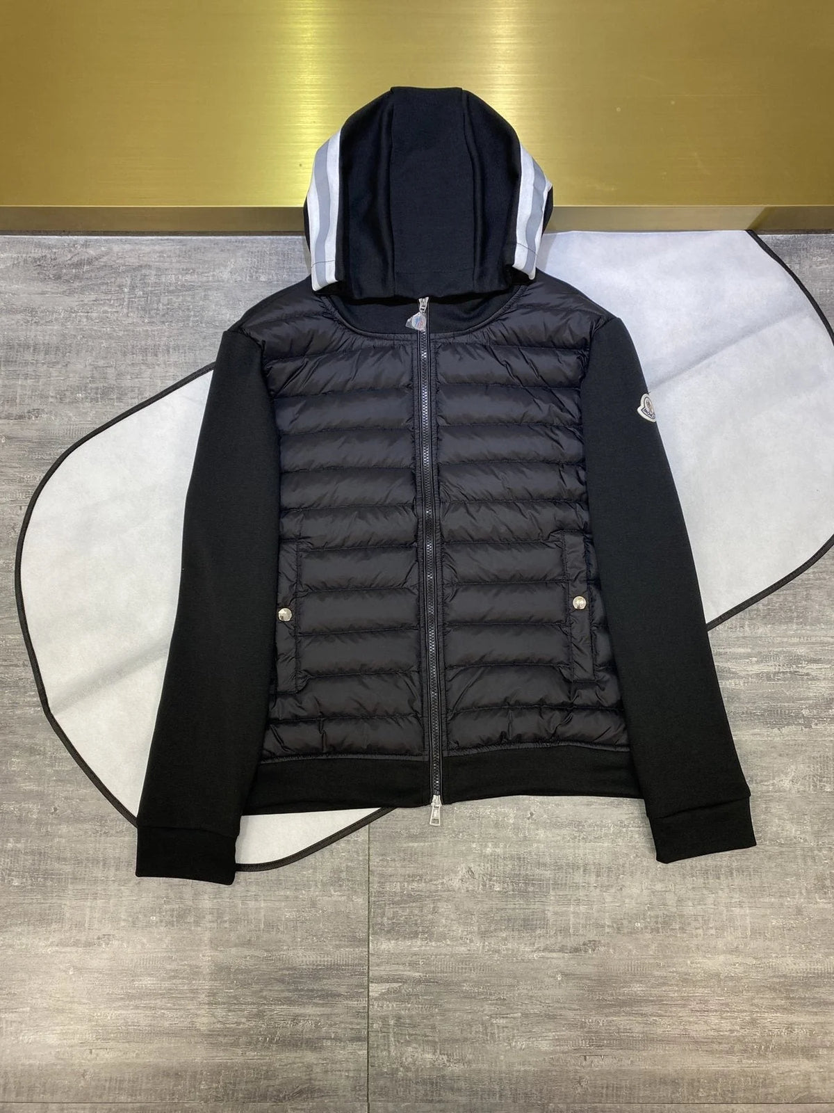 Moncler Black Hybrid Knit & Down Hooded Cardigan Jacket