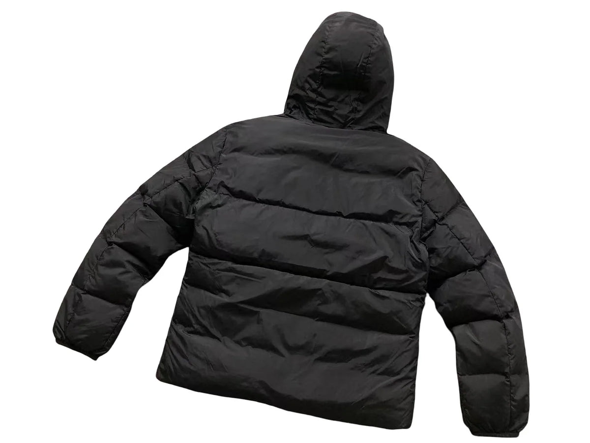 Moncler Black Matte Hooded Puffer Jacket with Logo Hood Lining