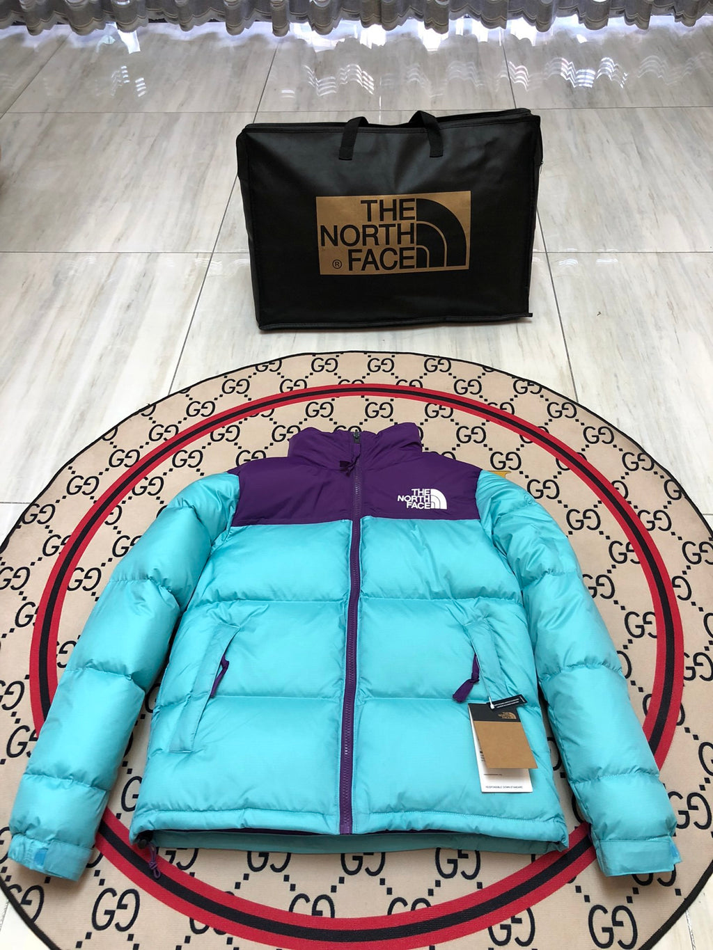 The North Face 1996 Retro Nuptse Cyan / Purple Down Jacket – 700 Fill